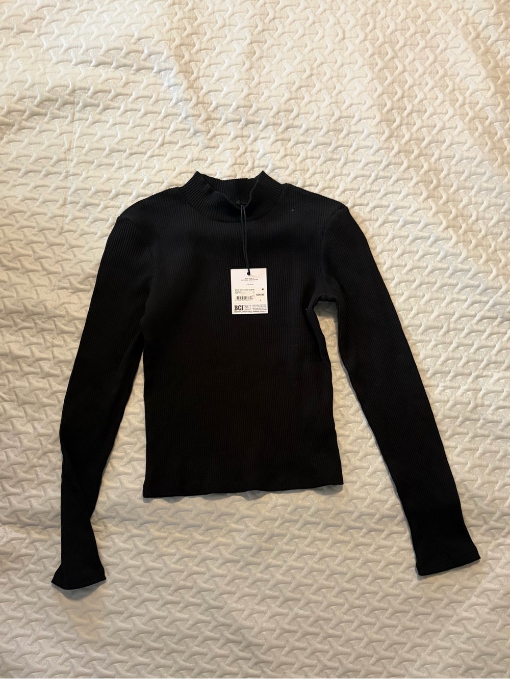 Factorie Black Ribbed Long Sleeve Top - Mock Neck